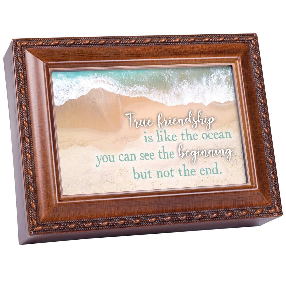 1158 True Friendship Woodgrain Rope Trim Jewelry Music Box Plays What